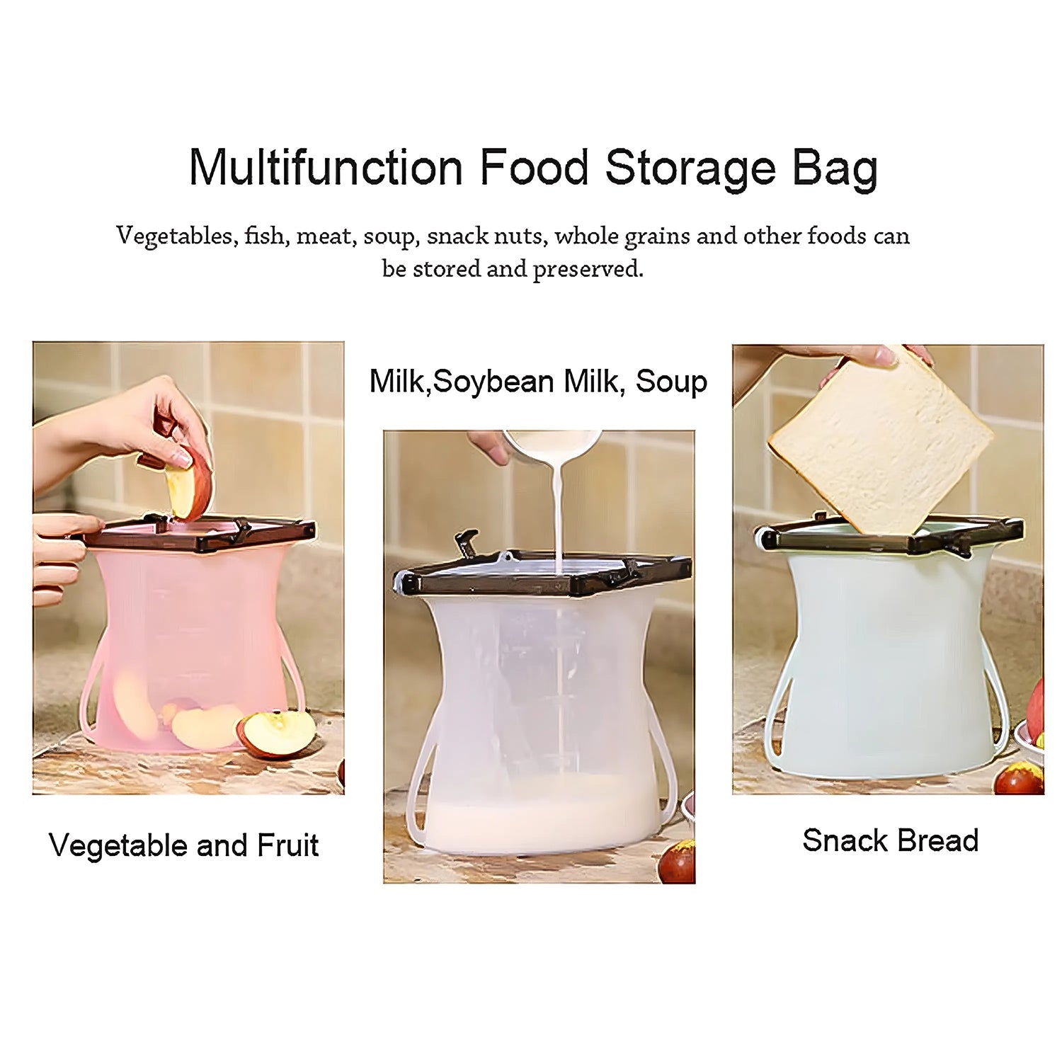 Reusable Silicone Food Bag – Leakproof, Flat Bottom, BPA-Free, Microwave & Dishwasher Safe Reusable Silicone Food Bag – Leakproof, Flat Bottom, BPA-Free, Microwave & Dishwasher Safe
